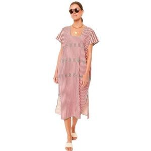 NWT Tuckernuck Red Stripe Sullivan Embroidered Canvas Caftan Dress